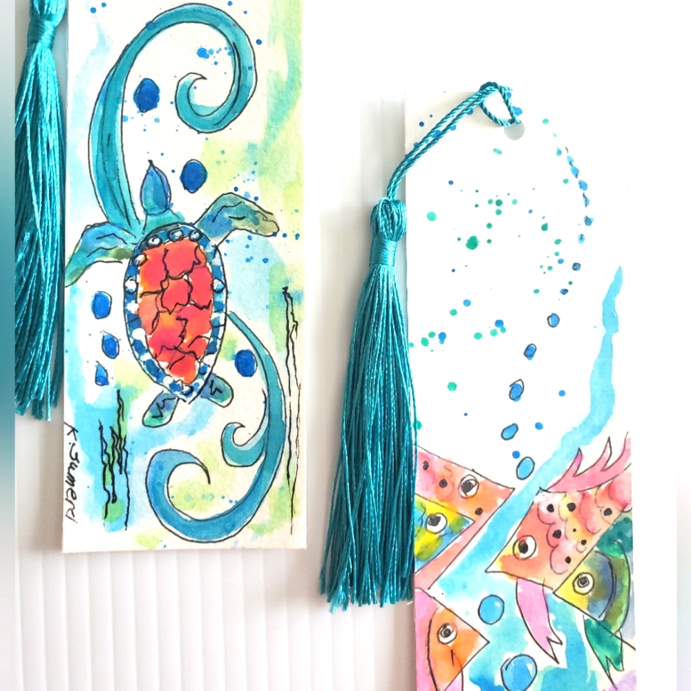 Colorful Hand-Painted Watwrcolor  Bookmarks with Tassels